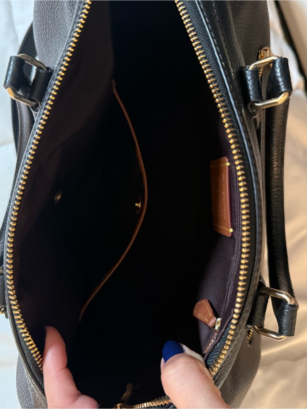 Coach Rowan Large Black Pebbled Leather Satchel with Gold Hardware - Picture 7 of 9